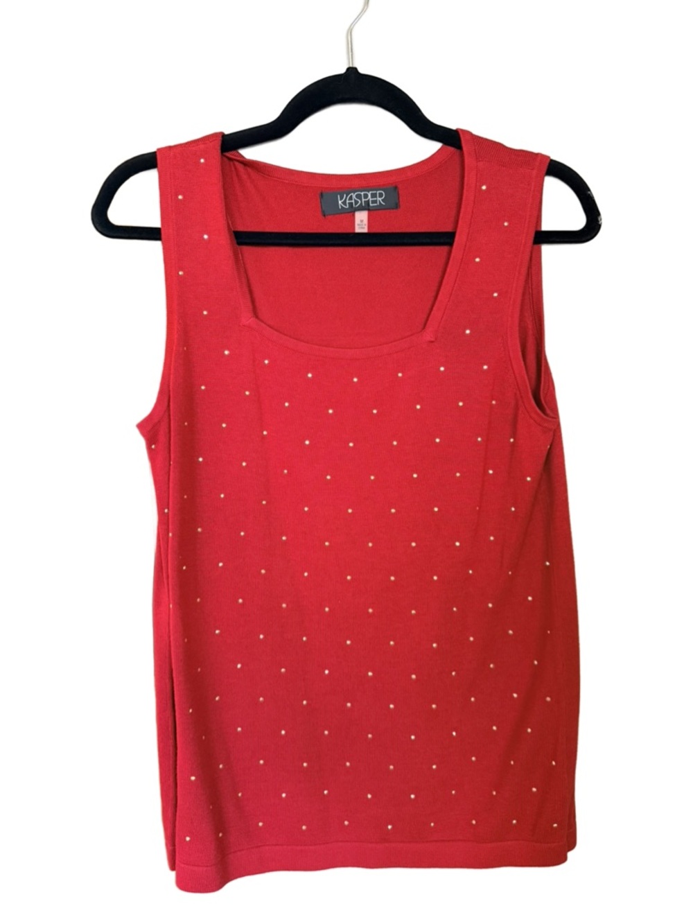 Kasper Red Sleeveless Tank with Tiny Stud Accents